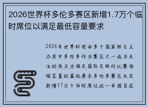 2026世界杯多伦多赛区新增1.7万个临时席位以满足最低容量要求
